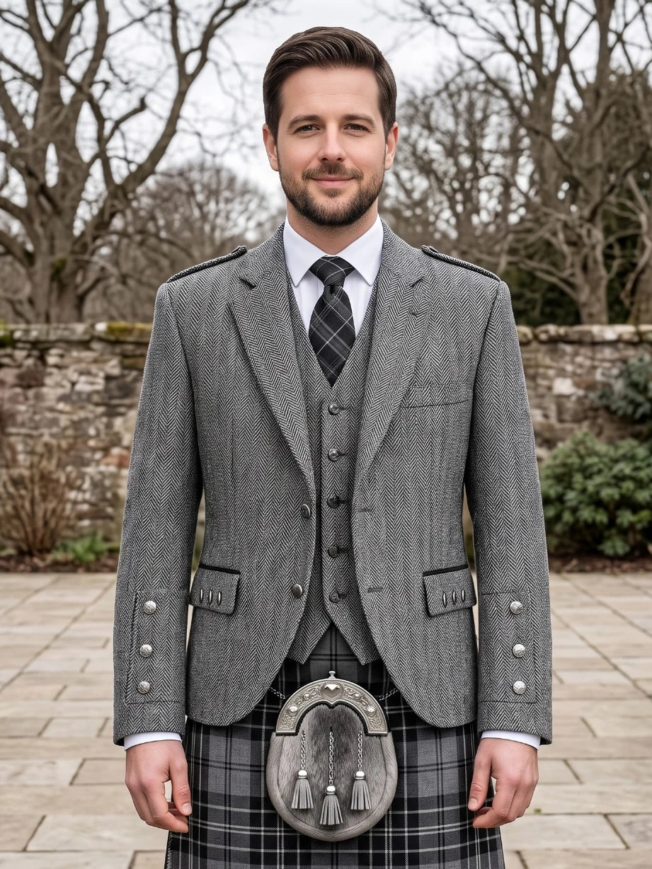 Veste Kilt Argyle en Tweed Gris avec Gilet