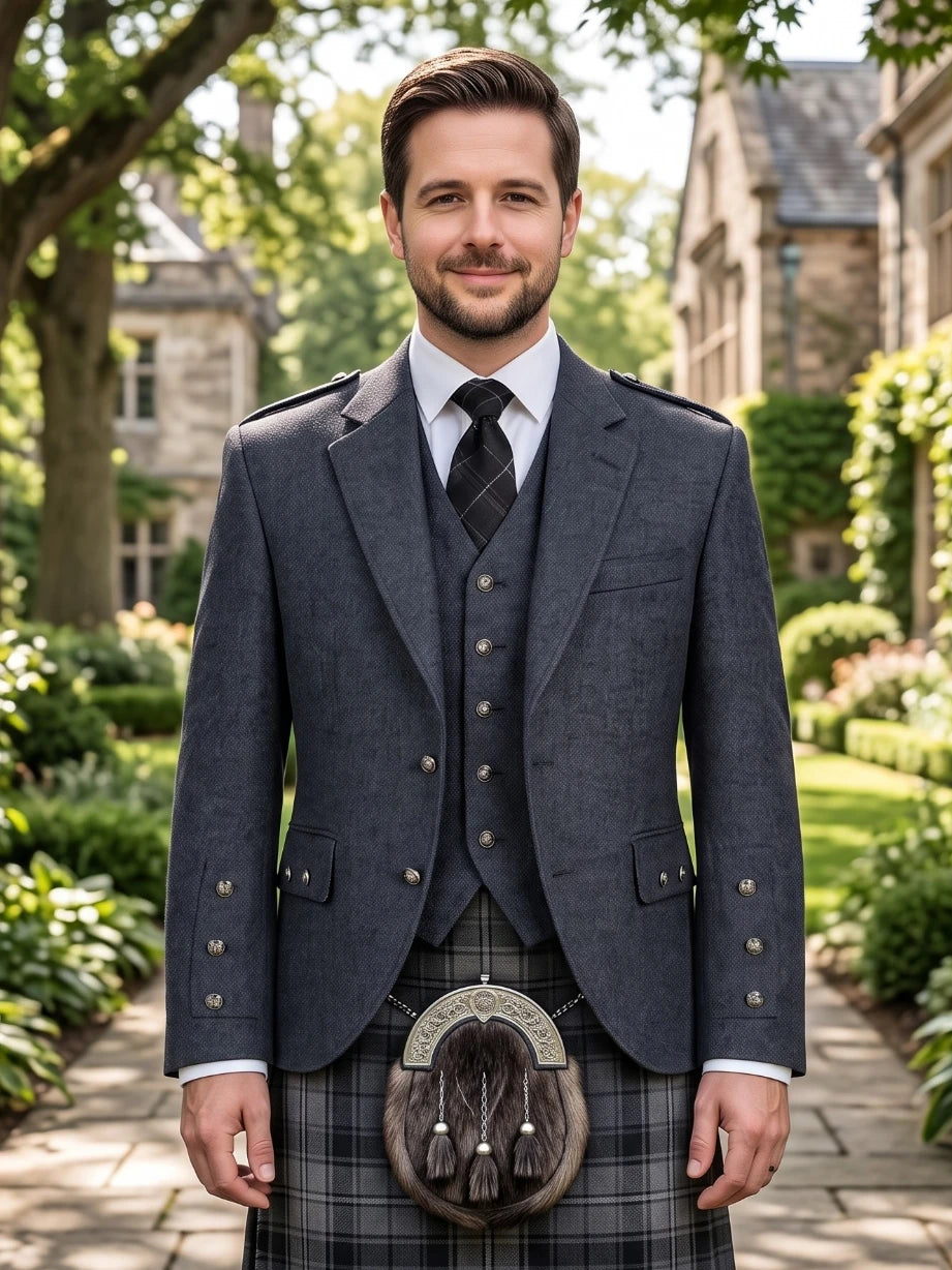 Veste de Kilt en Laine Grise avec Gilet
