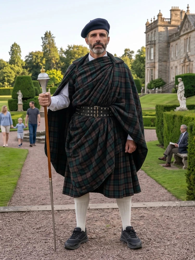 Grand Kilt Écossais pour Homme Marron avec Montre – Grand Kilt Highland en Tartan