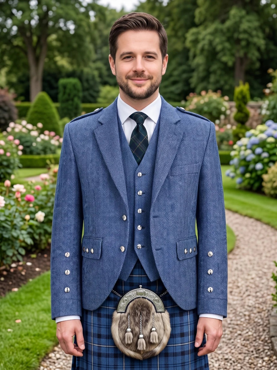 Veste Argyle en Tweed Indigo Bleu