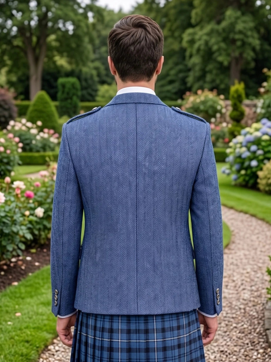 Veste Argyle en Tweed Indigo Bleu