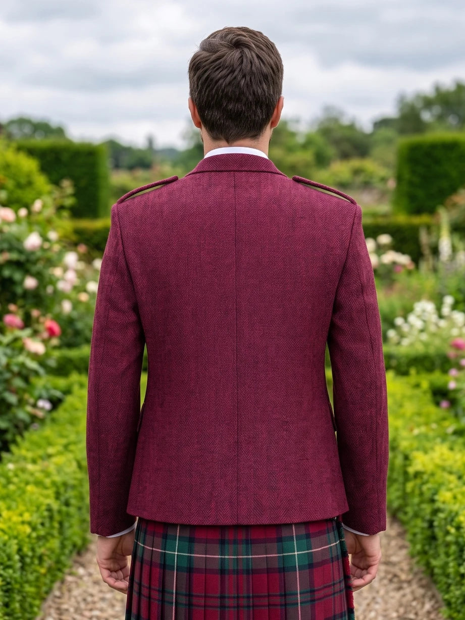Veste Kilt Argyle en Tweed Magenta avec Gilet
