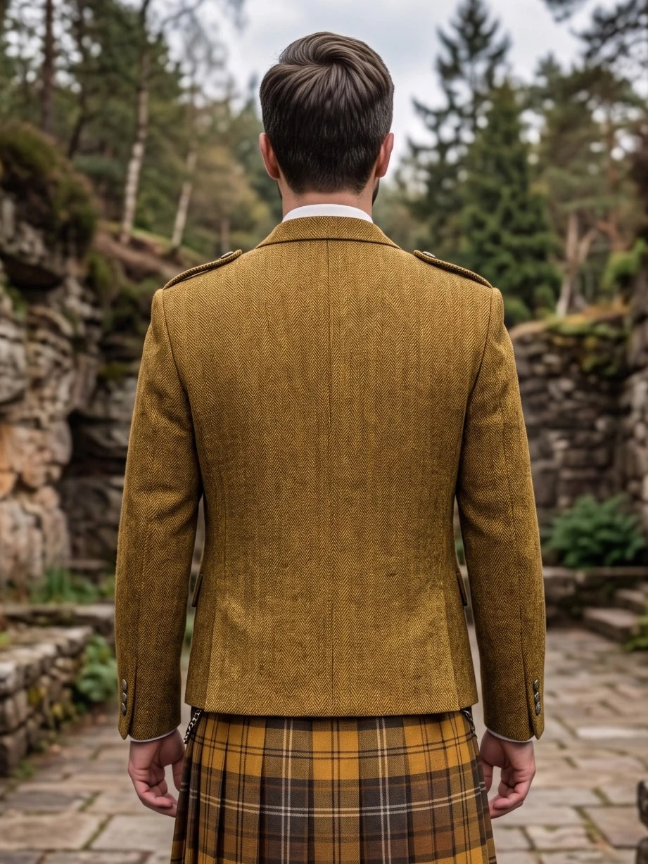 Veste Kilt Argyle en Tweed Jaune Moutarde avec Gilet