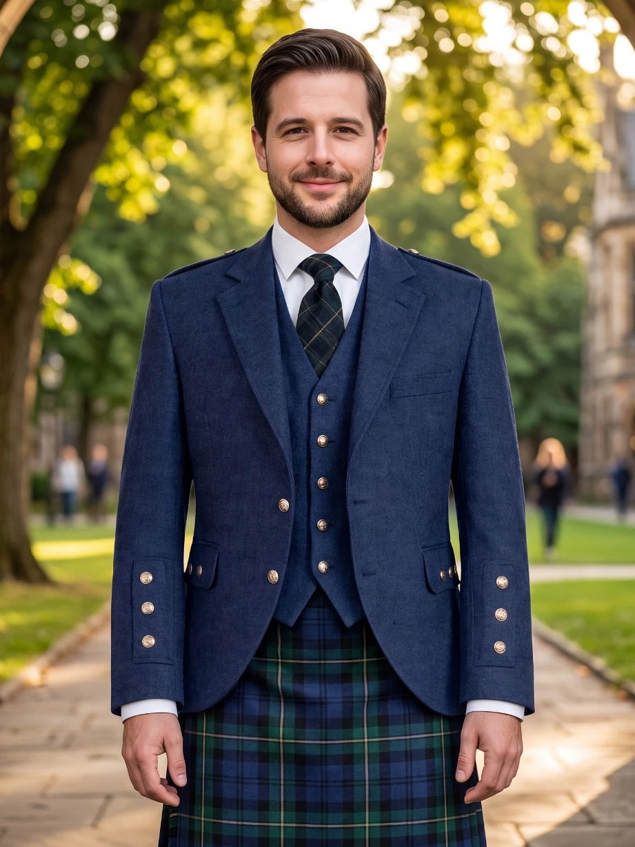 Veste Kilt Argyle en Laine Bleu Marine avec Gilet