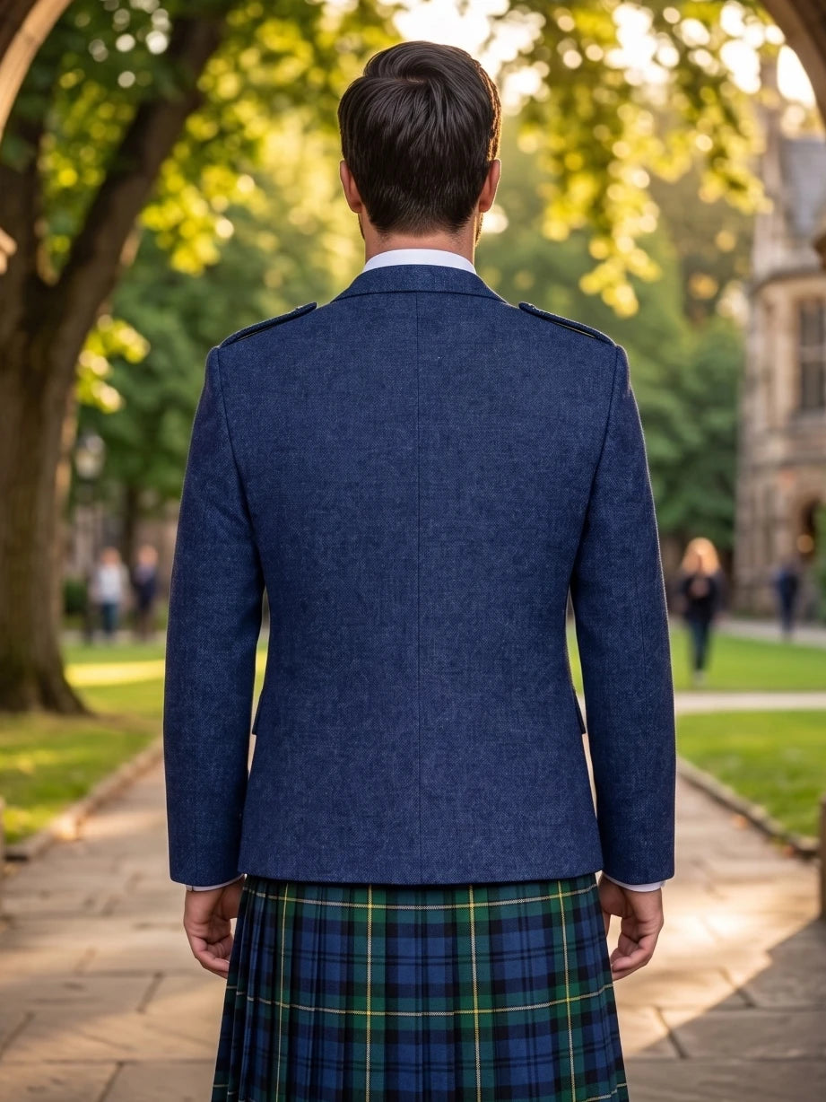 Veste Kilt Argyle en Laine Bleu Marine avec Gilet