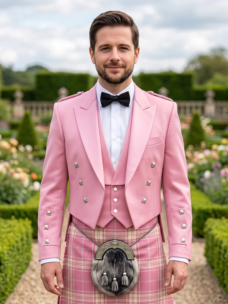 Veste Prince Charlie Rose avec Revers en Satin et Boutons Carrés Argentés