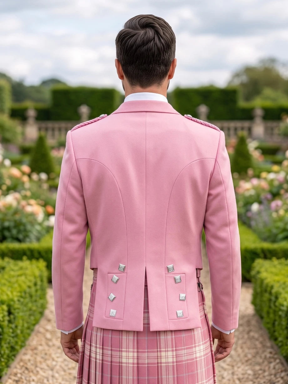 Veste Prince Charlie Rose avec Revers en Satin et Boutons Carrés Argentés