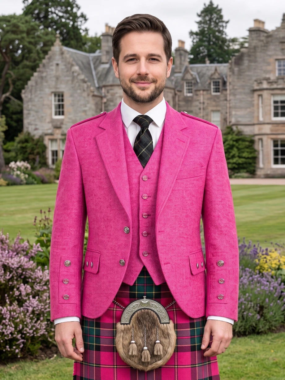 Veste Kilt Argyle en Tweed Rose avec Gilet