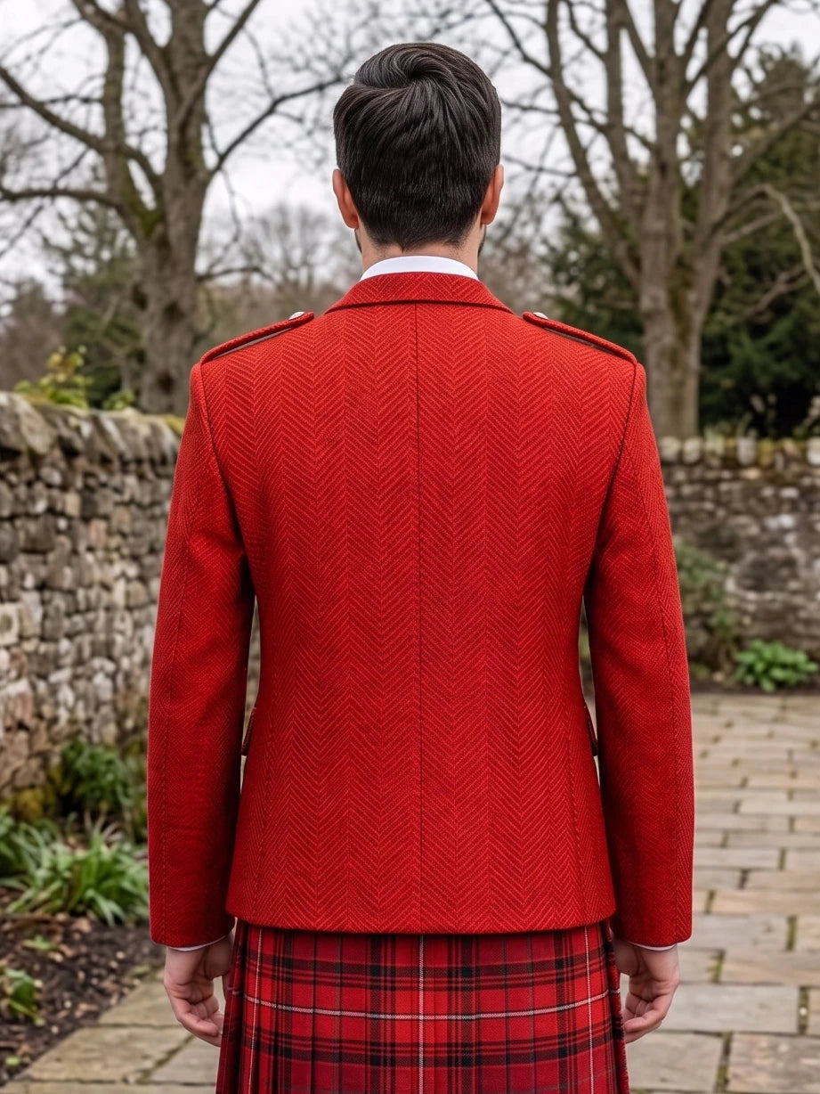Veste Kilt Argyle en Tweed Rouge avec Gilet