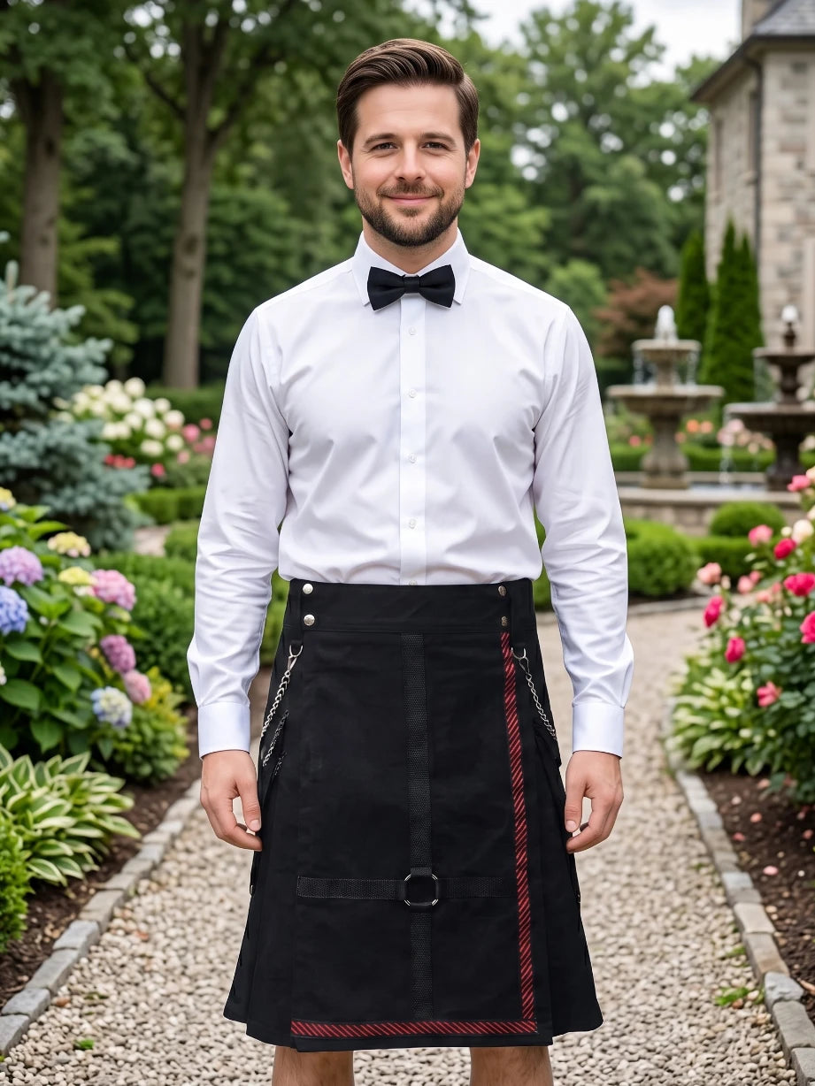 Kilt utilitaire noir élégant sur mesure