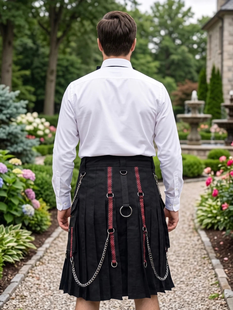 Kilt utilitaire noir élégant sur mesure