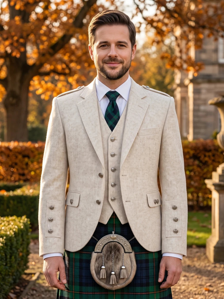 Veste Kilt Argyle en Laine Blanche avec Gilet