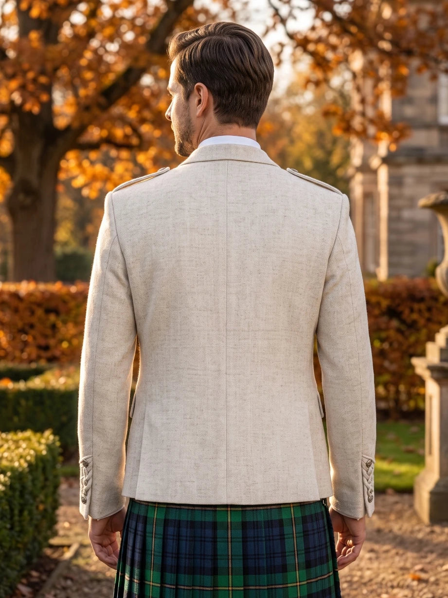 Veste Kilt Argyle en Laine Blanche avec Gilet