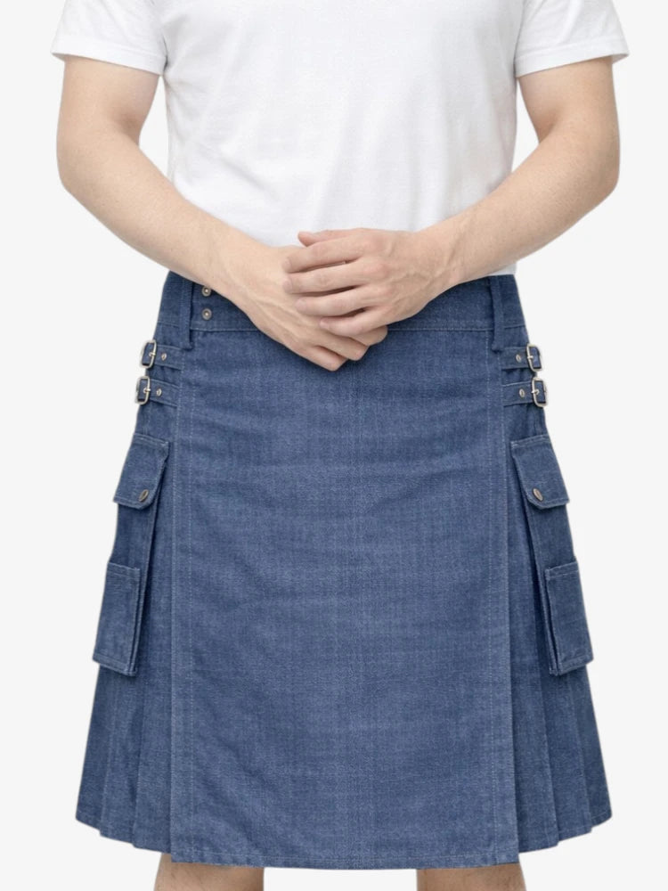 Jupe Écossaise en Denim Bleu Marine Moderne