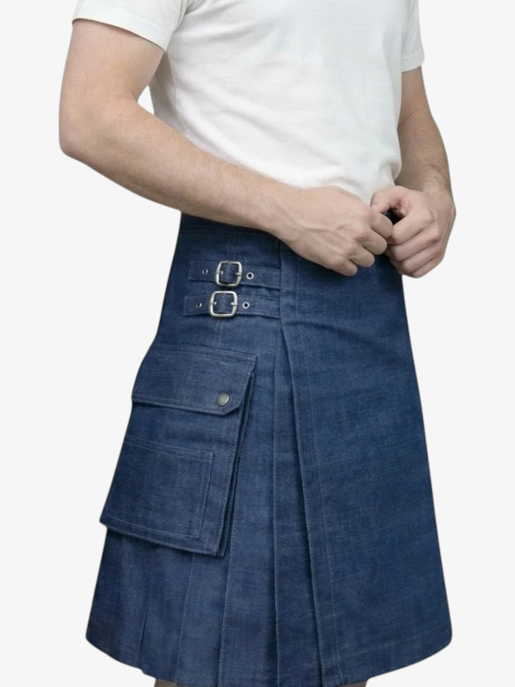 Jupe Écossaise en Denim Bleu Marine Moderne