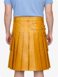 Mustard Yellow Genuine Leather Utility Kilt with Side Pockets