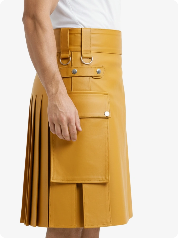 Kilt en cuir jaune moutarde avec poches cargo