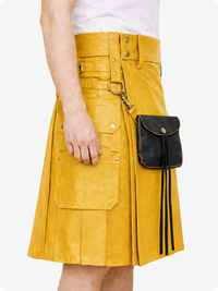 Yellow kilt with a black pouch on a white background