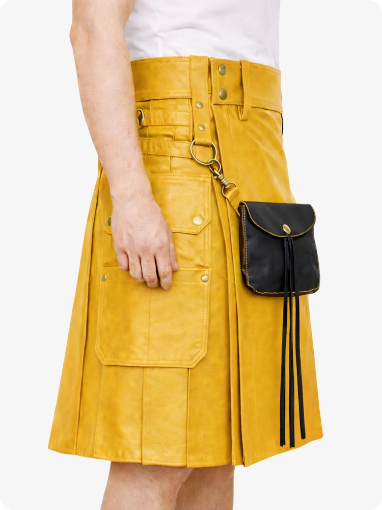 Yellow kilt with a black pouch on a white background