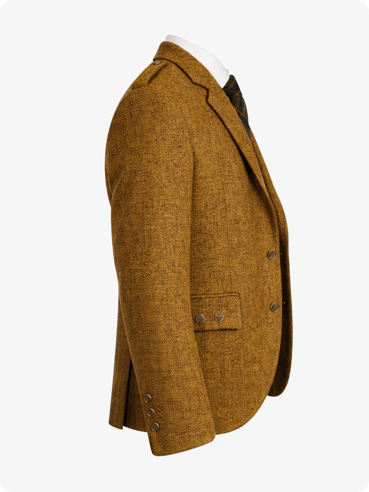 Mustard Yellow Tweed Argyle Kilt Jacket With Vest