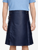 Navy Blue Genuine Leather Utility Kilt with Side Pockets