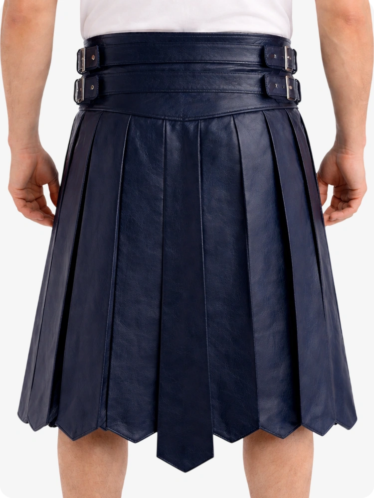 Navy Blue pleated skirt with belt on a white background