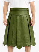 Olive Green pleated skirt worn by a person on a white background