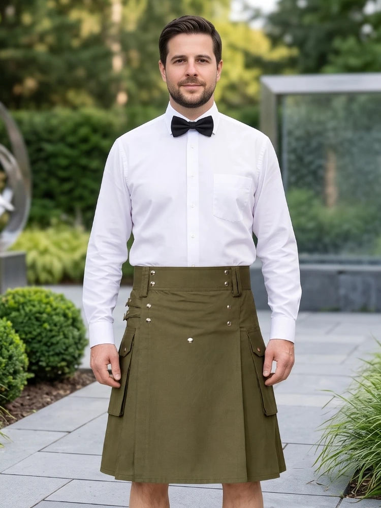 Kilt utilitaire premium vert olive sur mesure