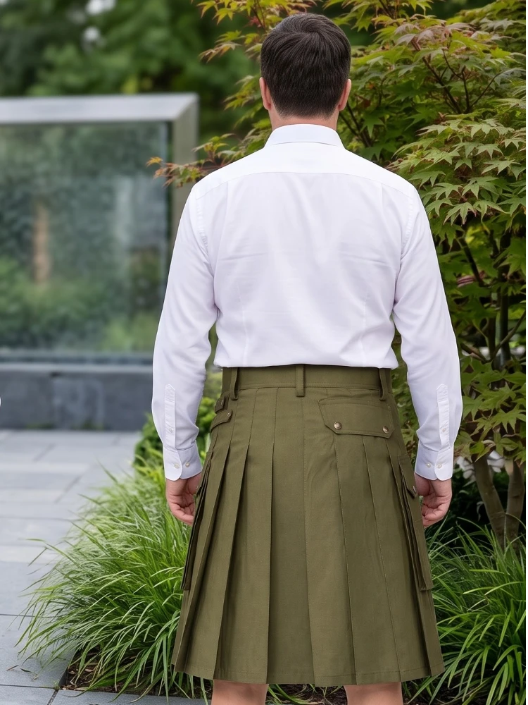 Kilt utilitaire premium vert olive sur mesure