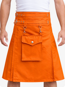 Orange Leather Utility Kilt with Front Pocket & Adjustable Buckle Straps