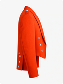 Orange blazer with silver buttons on a white background