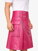 Pink Leather Utility Kilt with Chain Detailing & Adjustable Straps