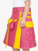 Pink and yellow skirt with tool belt design on a white background
