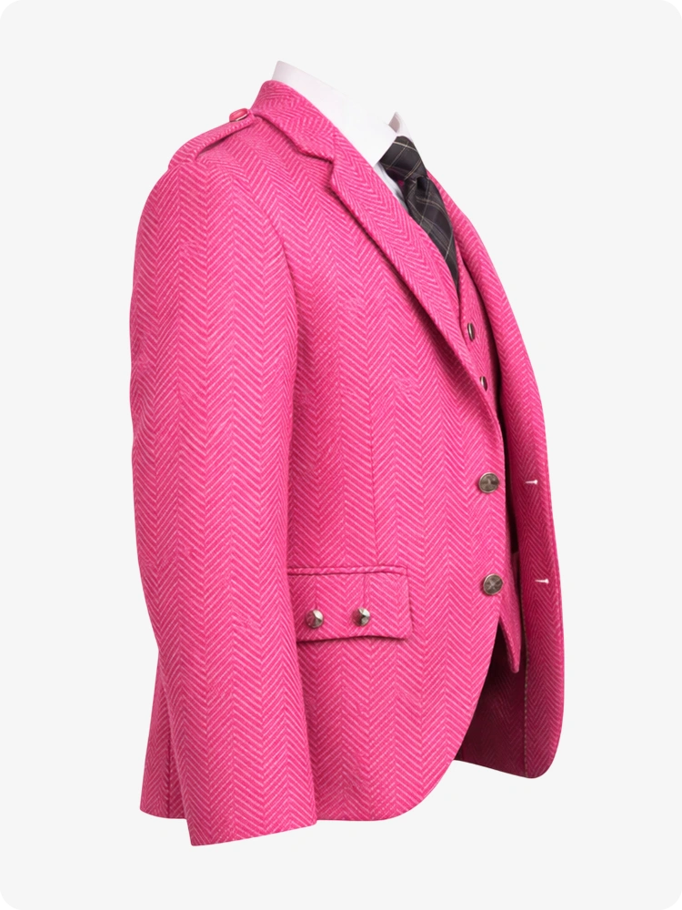 Pink Tweed Argyle Kilt Jacket With Vest