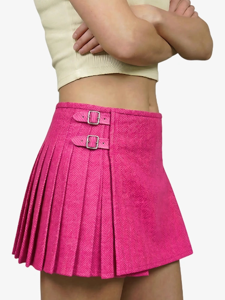 Kilt en Tweed Chevron Rose pour Femme
