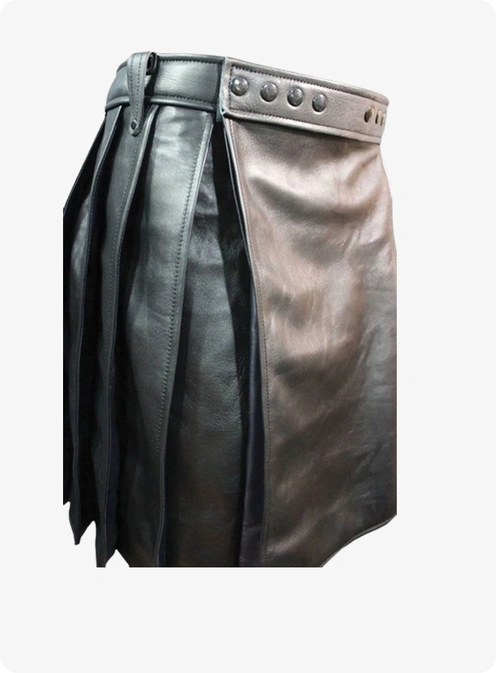 Kilt en cuir noir plissé sur mesure