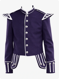 Purple Scottish Military Doublet Jacket with Silver Trim & Epaulettes