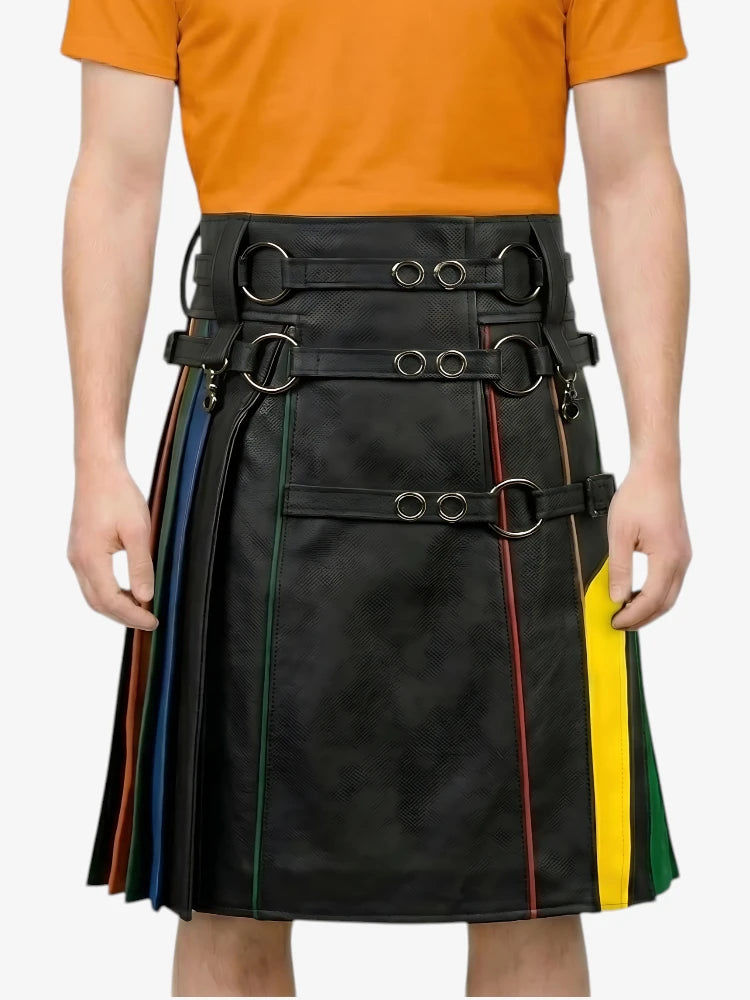 Kilt arc-en-ciel avec sangle anneau en cuir