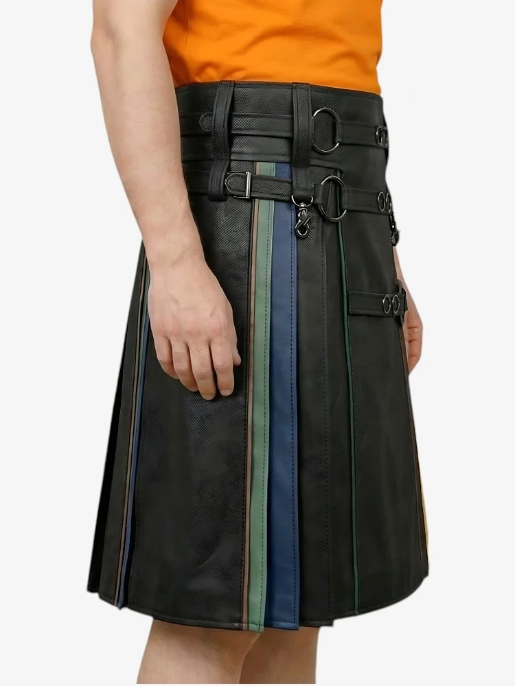 Kilt arc-en-ciel avec sangle anneau en cuir