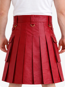 Red Genuine Leather Utility Kilt with Cargo Pockets & D-Rings