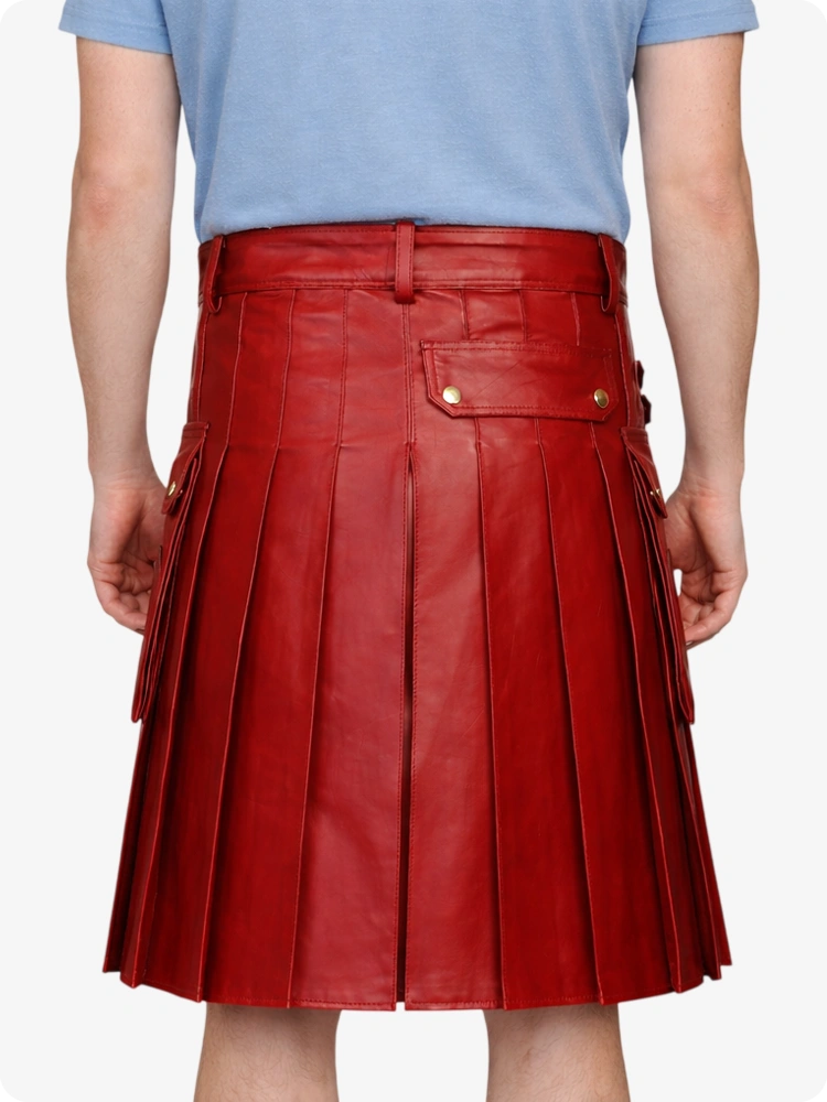 Red Genuine Leather Utility Kilt with Side Pockets
