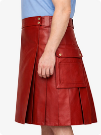 Red Genuine Leather Utility Kilt with Side Pockets
