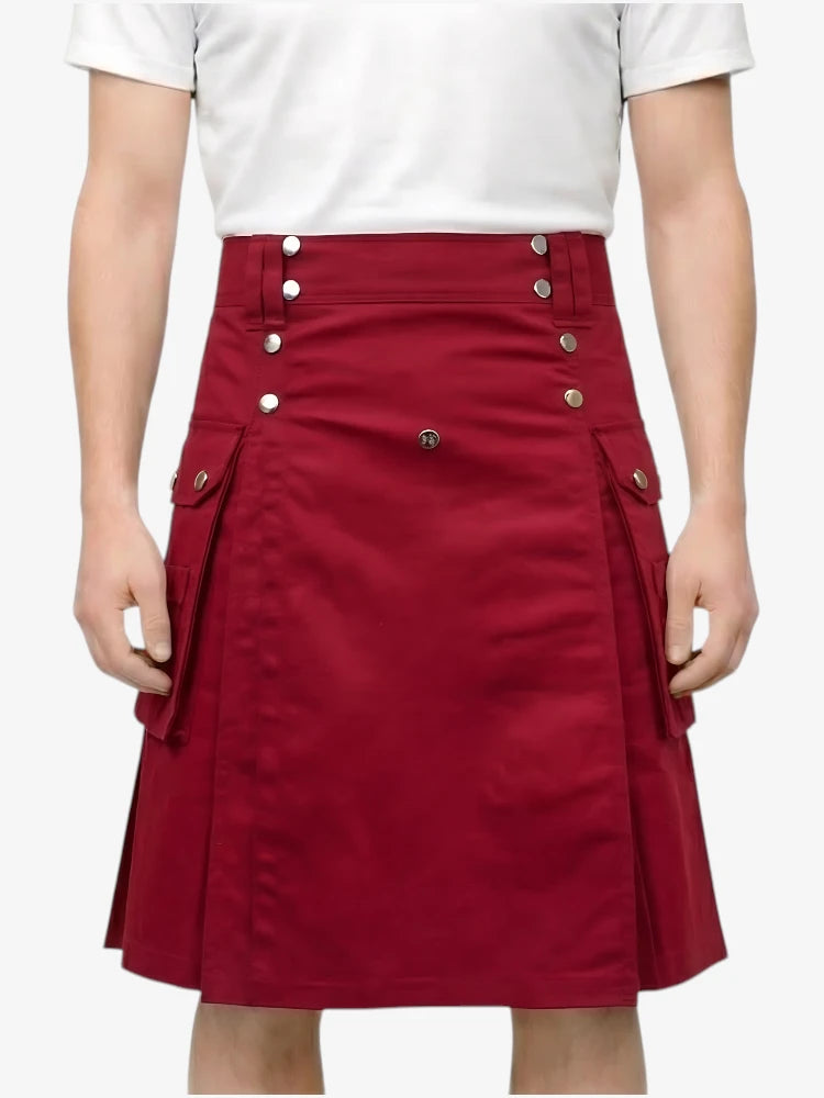 Red Hybrid Utility Kilt with Cargo Pockets