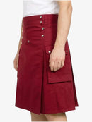 Red skirt with button details on a white background