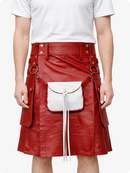 Red Leather Utility Kilt with Front Sporran