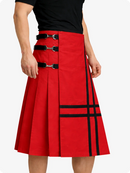 Red skirt with black straps and accents on a white background