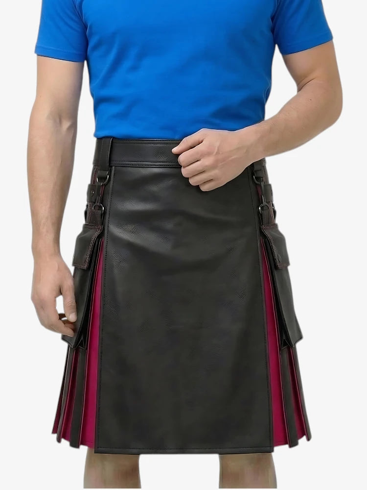 Kilt arc-en-ciel à plis rouges