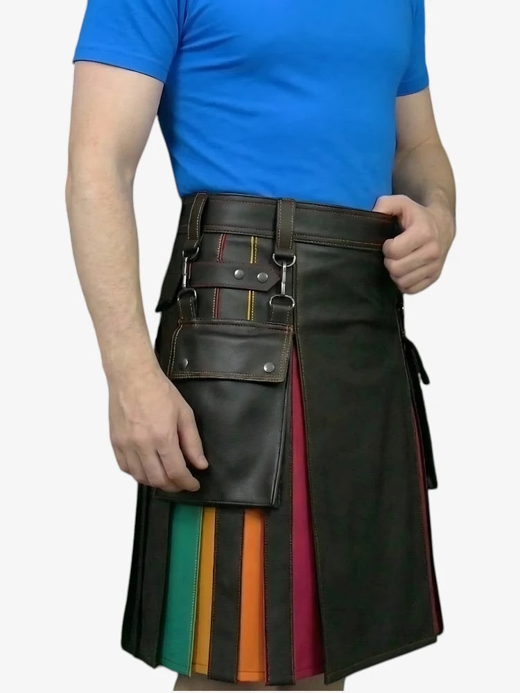 Kilt arc-en-ciel à plis rouges