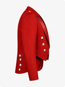 Red jacket with silver buttons on a white background