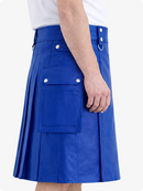 Royal Blue Genuine Leather Utility Kilt with Cargo Pockets & D-Rings
